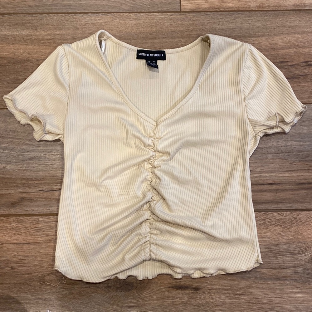 Women’s Ruched Cream Crop Top
